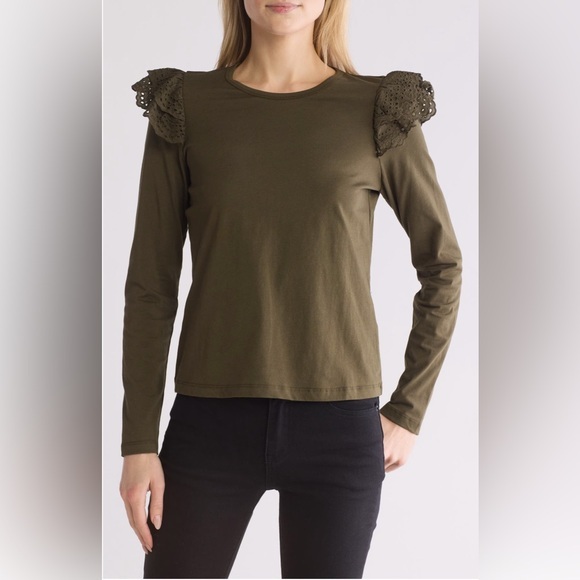 NEW! Joe’s Eyelet Ruffle Long Sleeve Top - Picture 1 of 5